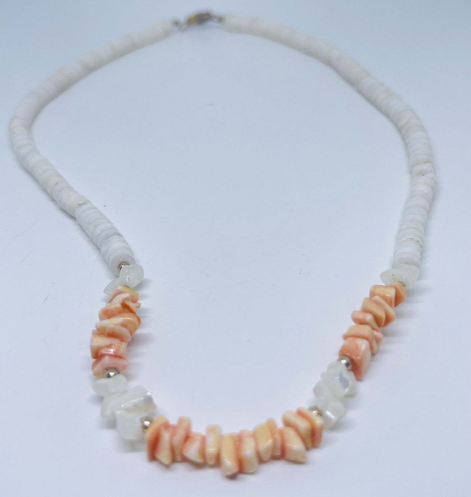 Y2K Dreamsicle Peach White Puka Shell Necklace Collectible Vintage Beachy Vibes