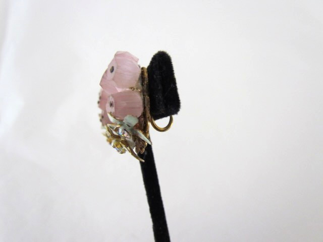 Vintage Sandor Earrings Rose Quartz Floral Cluster Enamel AB Rhinestones RARE