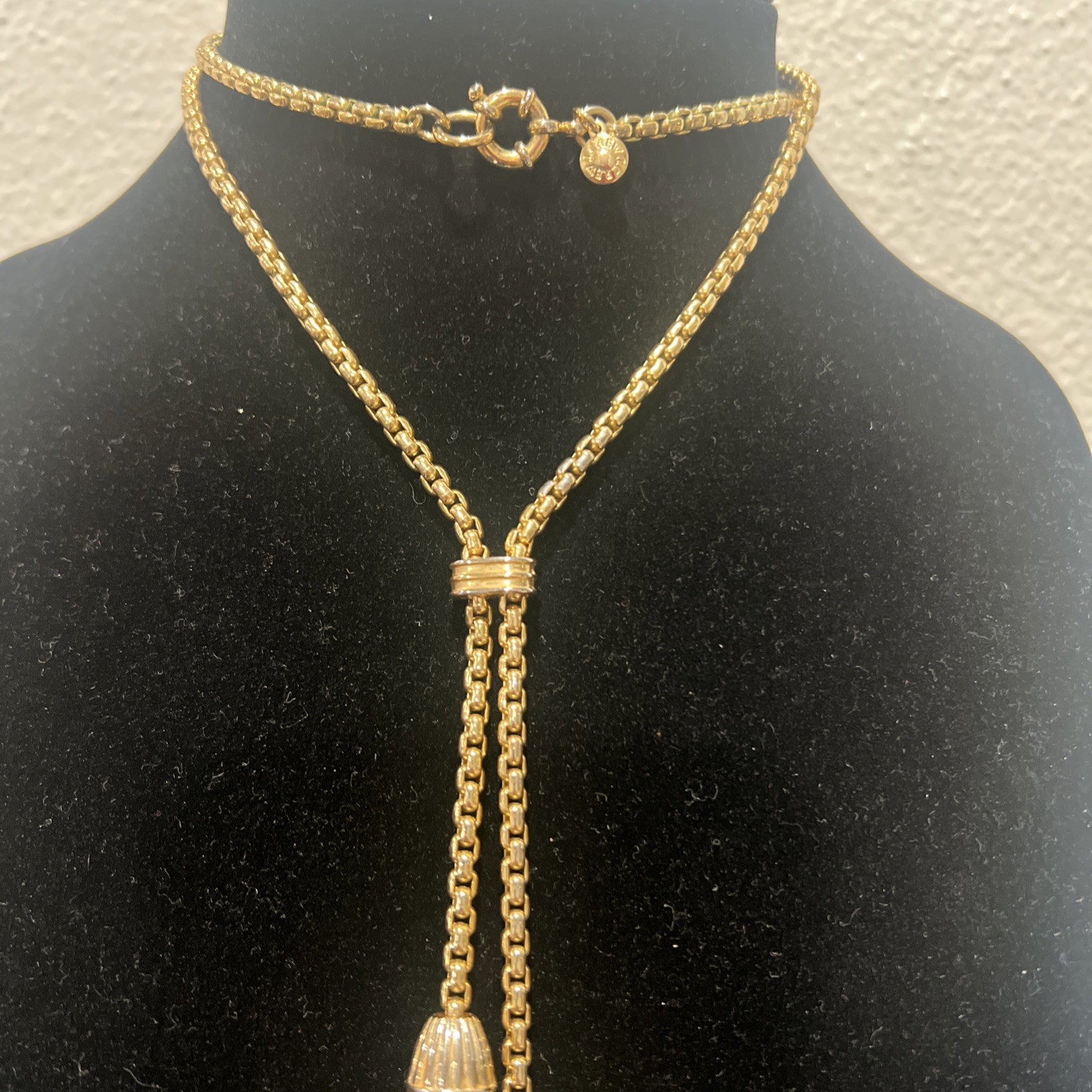 Vtg J Crew 40″ Gold Tone Ladies Tassell Necklace Popcorn Chain Style
