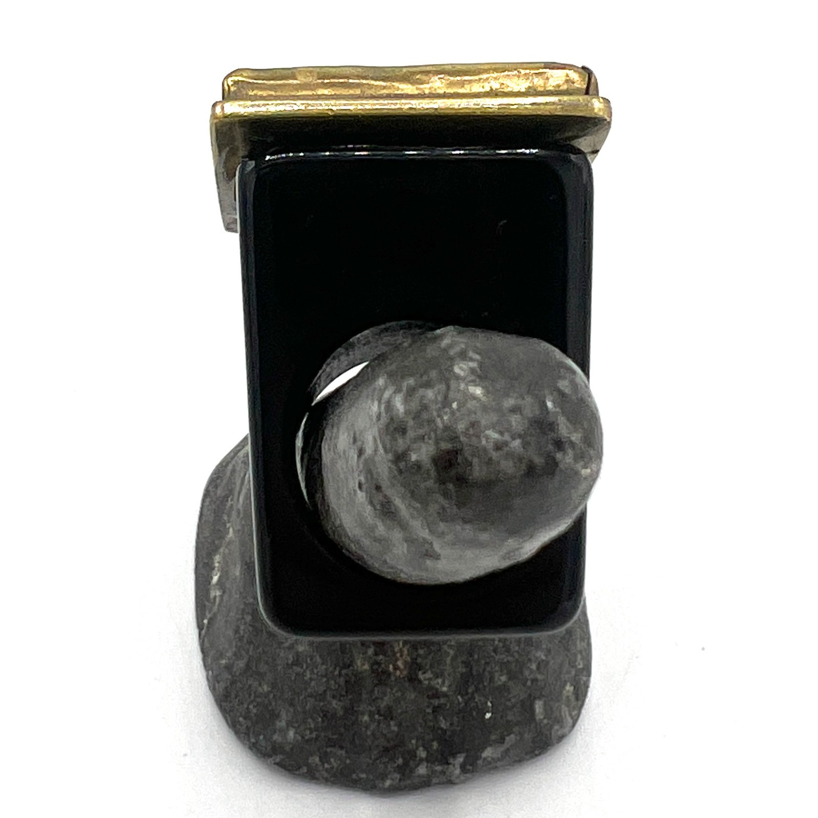 Modernist Geometric Resin Ring Black Enamel Metal Frame