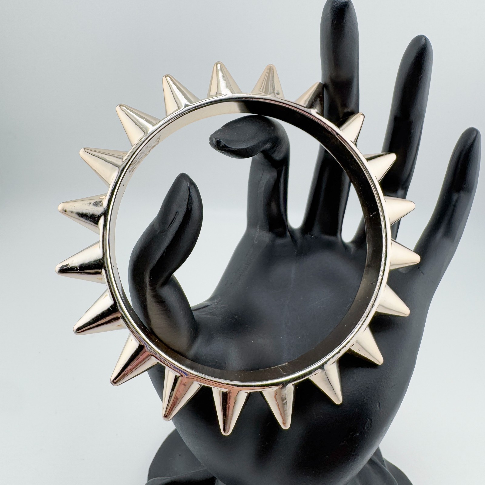 Vintage Plastic Gold Tone Spiked Bangle Bracelet Punk Rock Gothic Edgy Statement