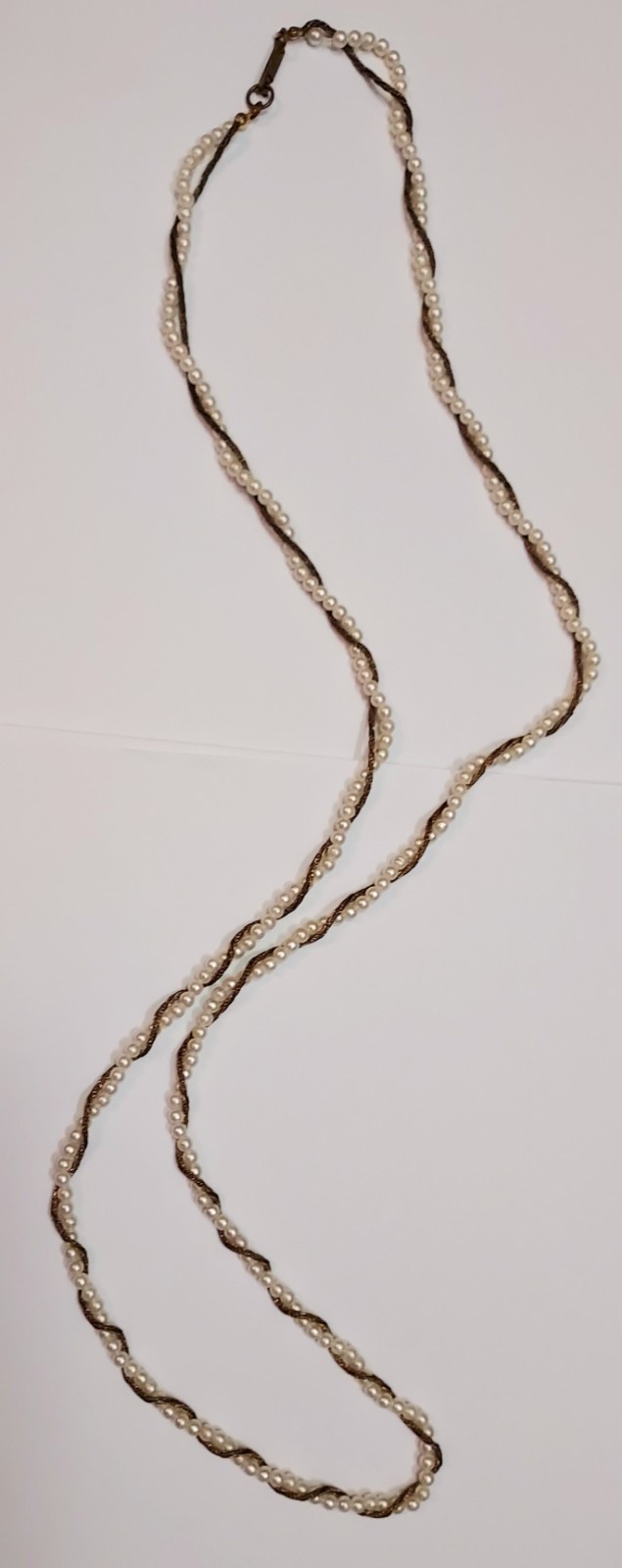 Miriam Haskell Vintage Necklace Faux Pearl Wheat Chain Bronze Tone Signed 34″