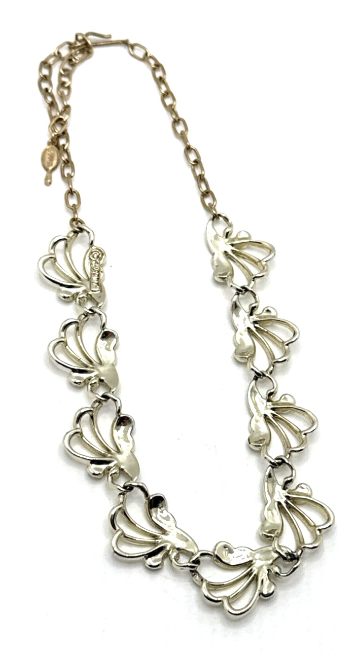 Vintage Sarah Coventry Frosted Feathers Choker Necklace Silver Tone 15″ -17″ MCM