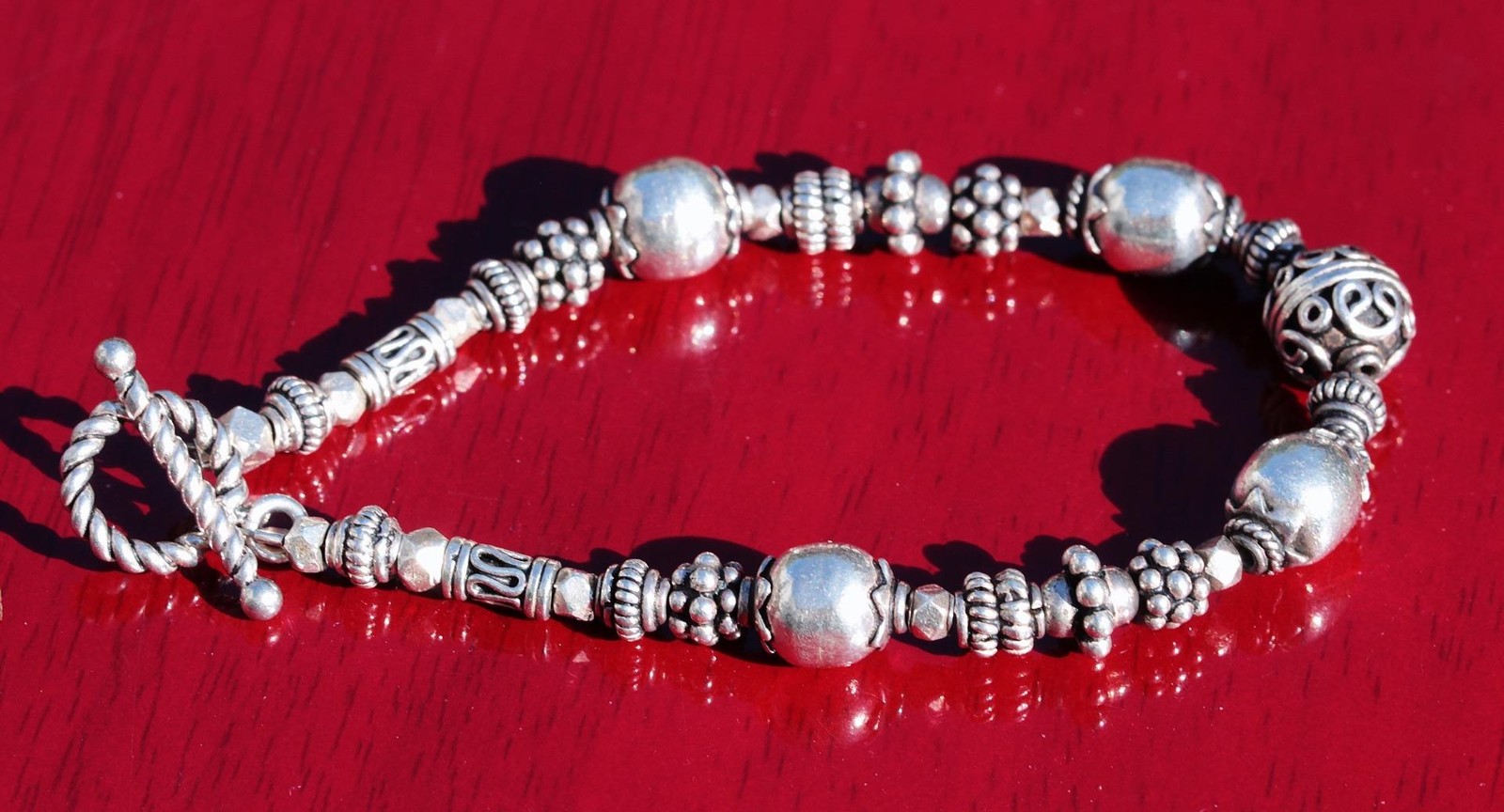 bead bracelet base metal heavy 7.75″ vintage handmade 20.1gr
