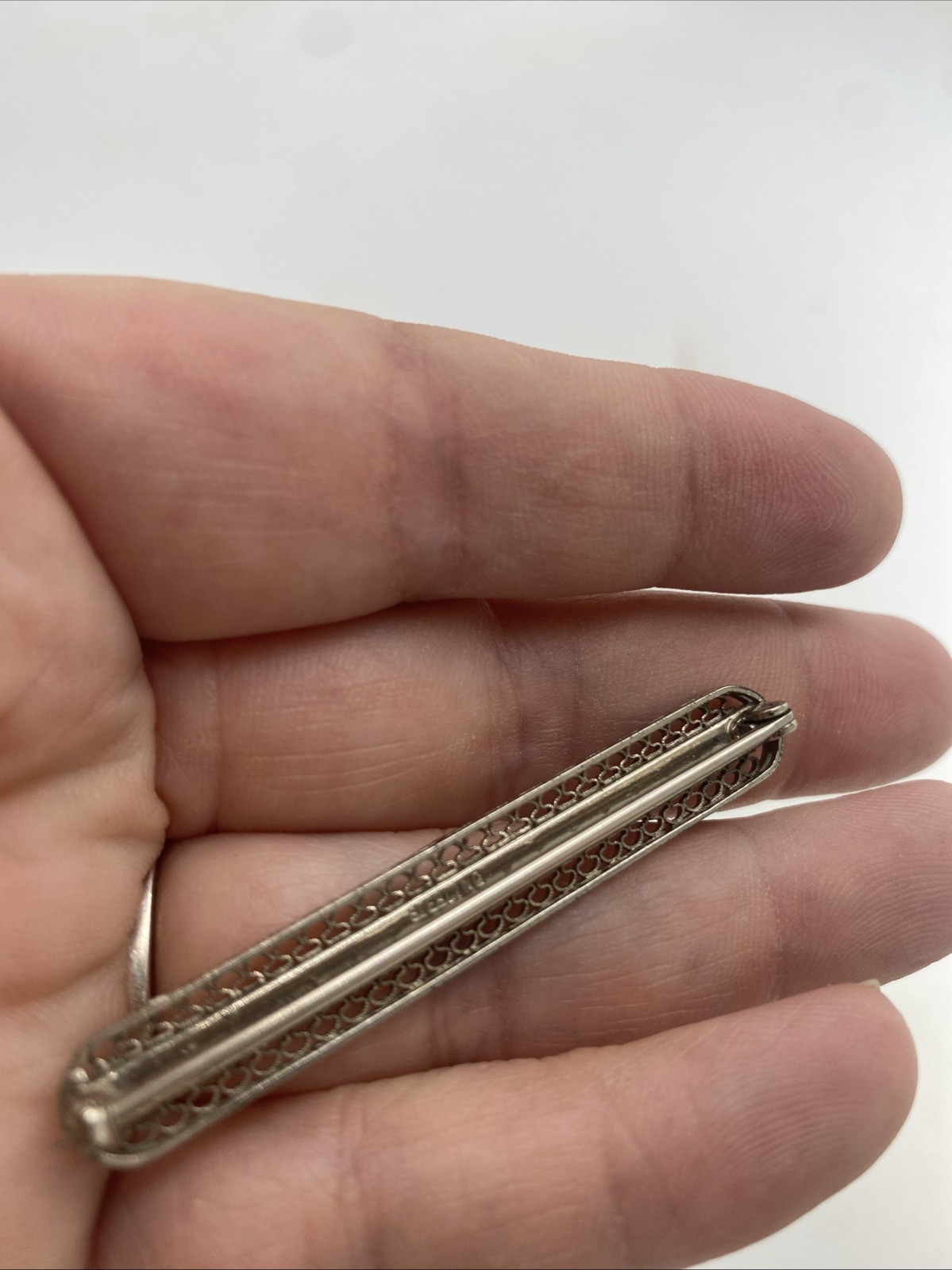 Antique Art Deco Sterling Silver With Rhinestones Bar Pin/Brooch