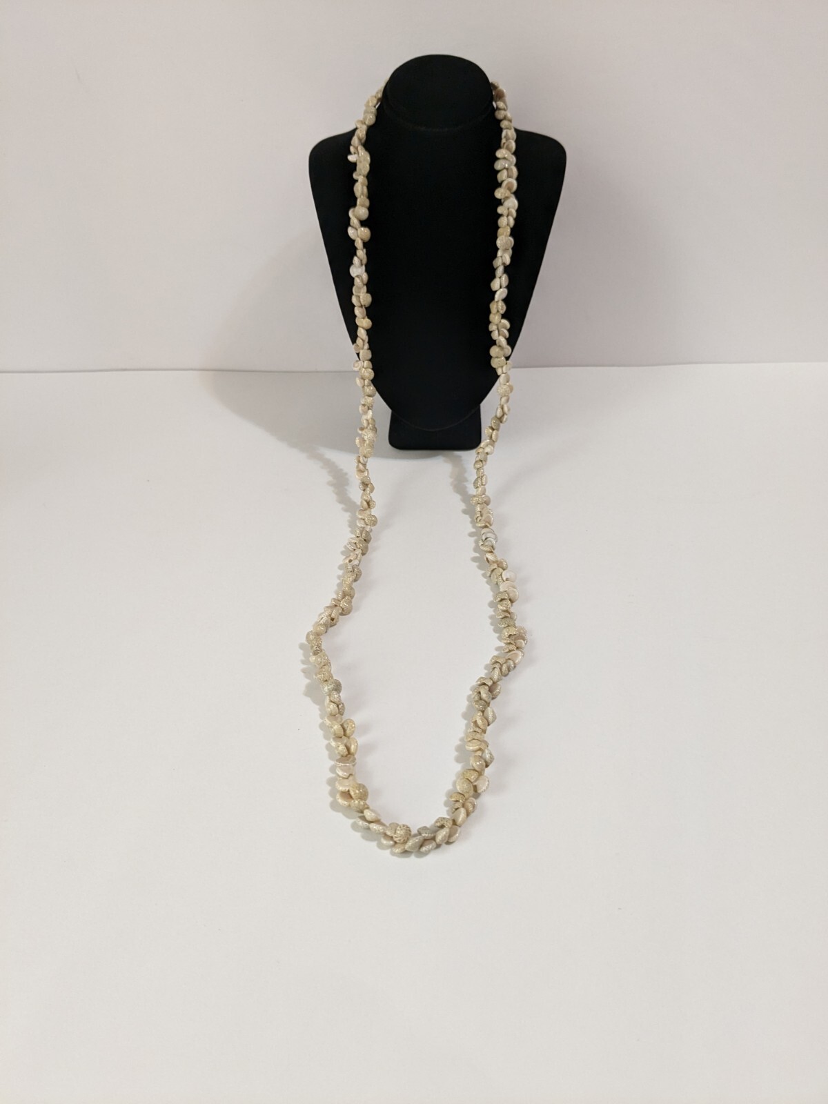 Vintage Ivory & Beige Small Shell Infinity Necklace. Beach Life. Long. 36″.