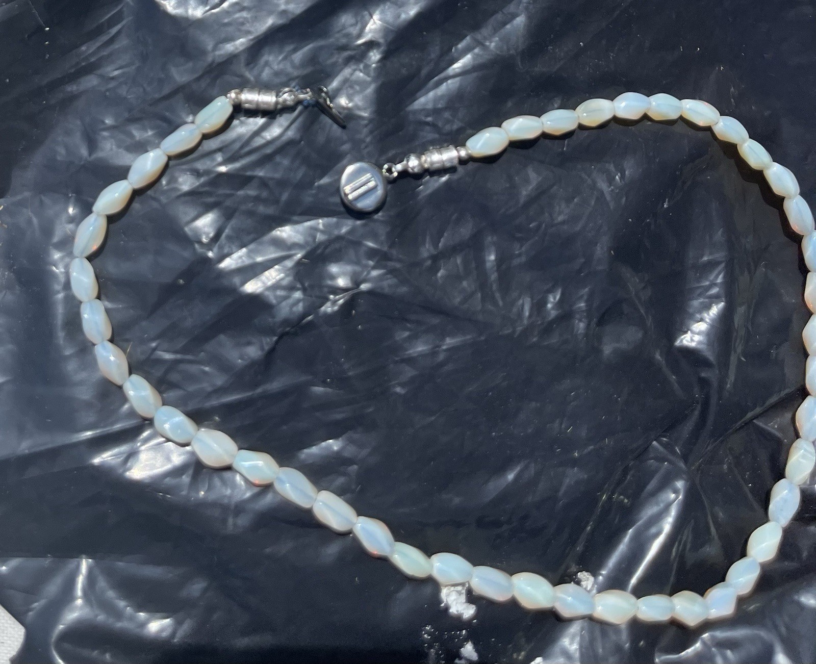 Vintage Australian Opal Bead Necklace 17” Silver Clasp Good Quality Opal Beads