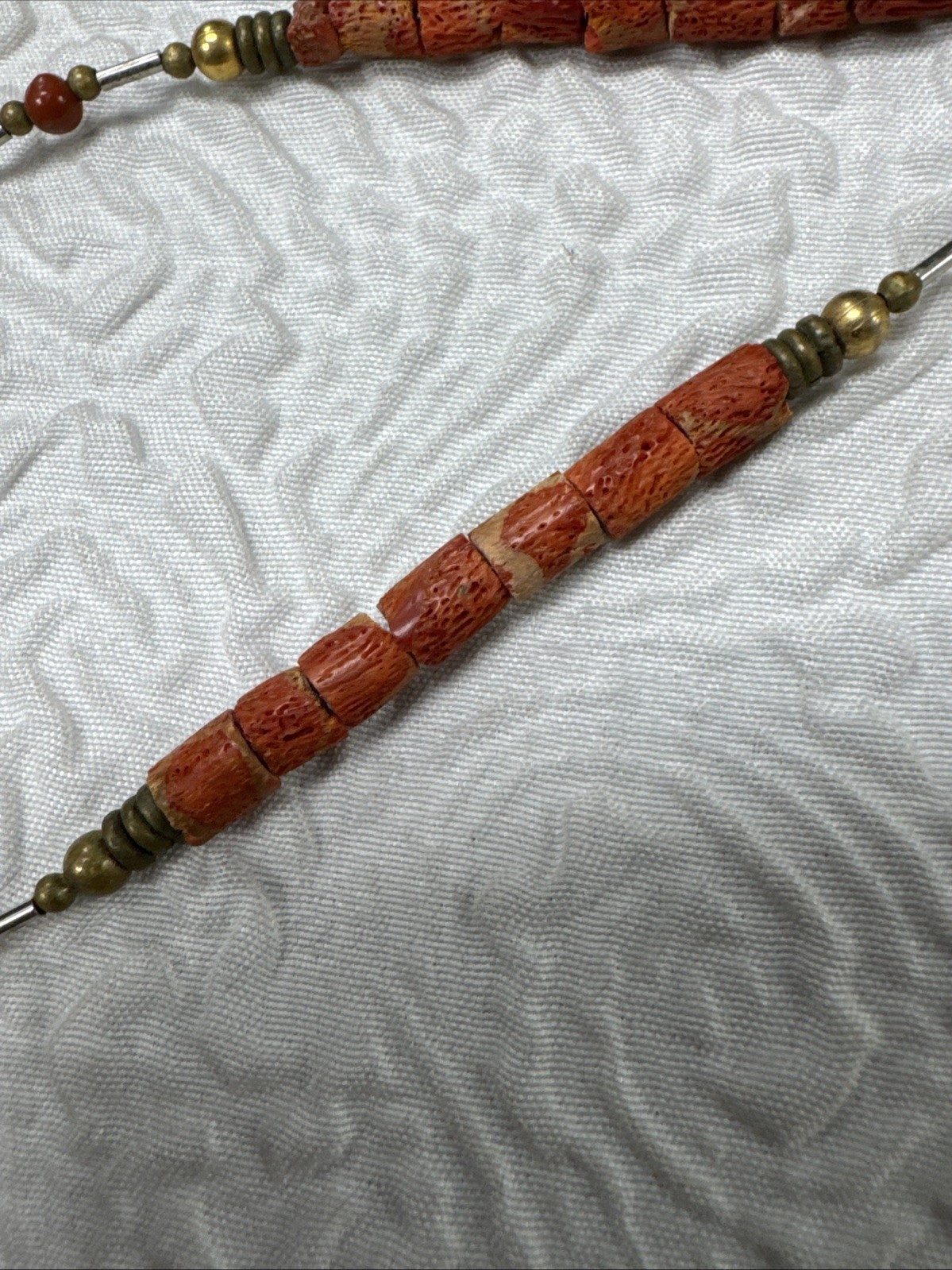 Vintage Natural Red Coral Red / Orange Hue Barrel Shape Gold Spacers 30”Necklace