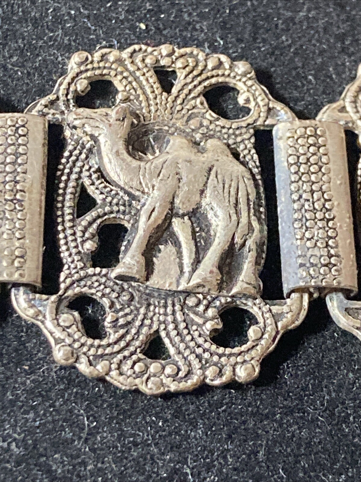 Signed SOUVENIR DE MAROC Bracelet Morocco Camels Sword Hand filigree 7.25″ wrist