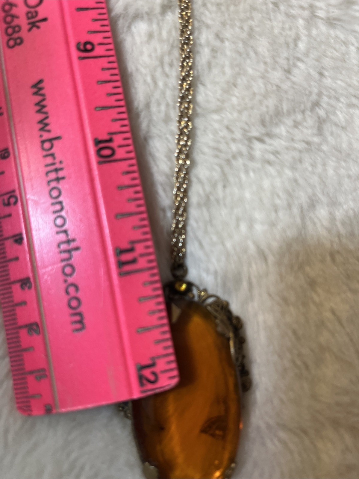 Vintage CUSHION CUT GLASS PENDANT & CHAIN – FACETED TRANSPARENT TOPAZ Lovely