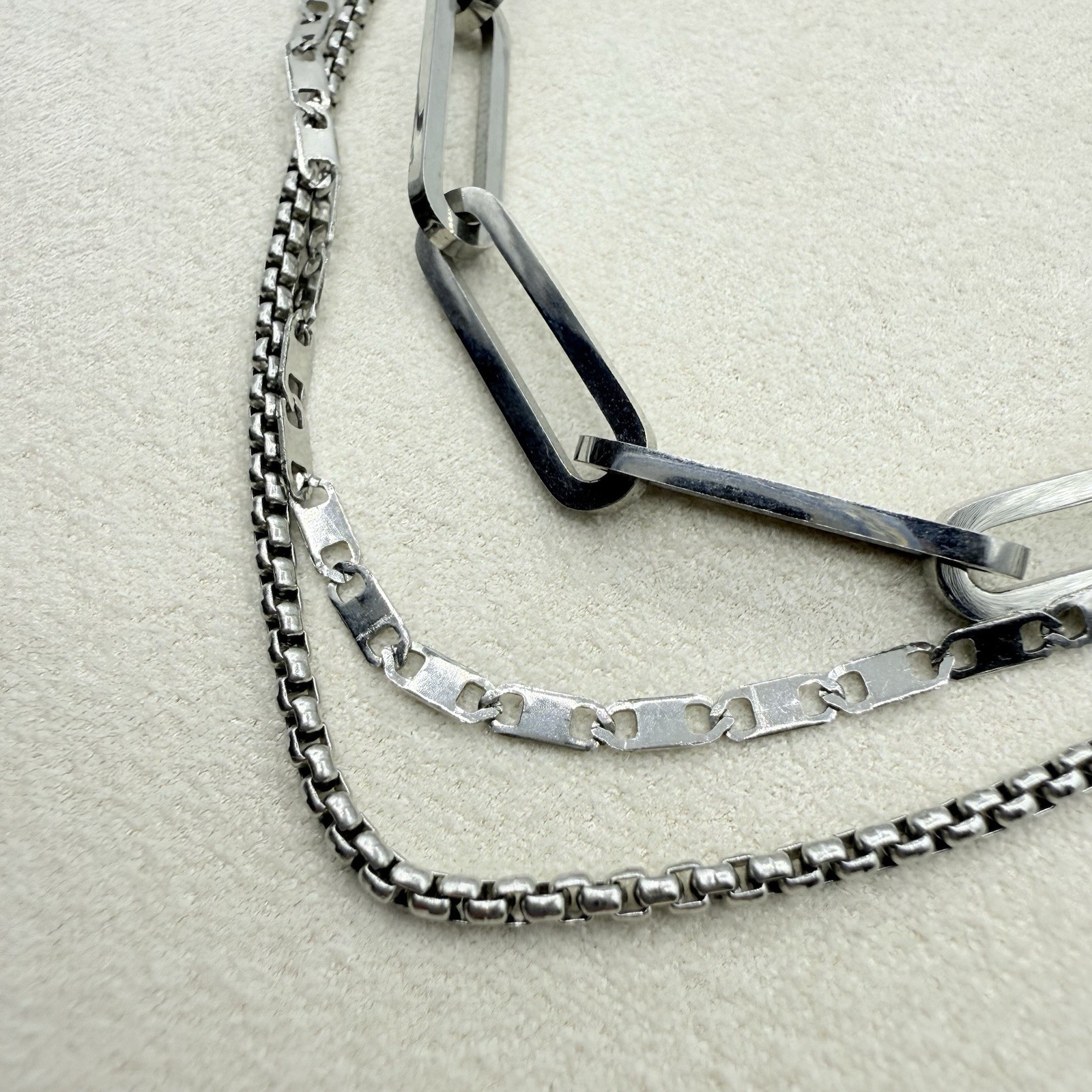 Silver Tone Paperclip Layered Chain Necklace Jewelry Accessory 17.5 in