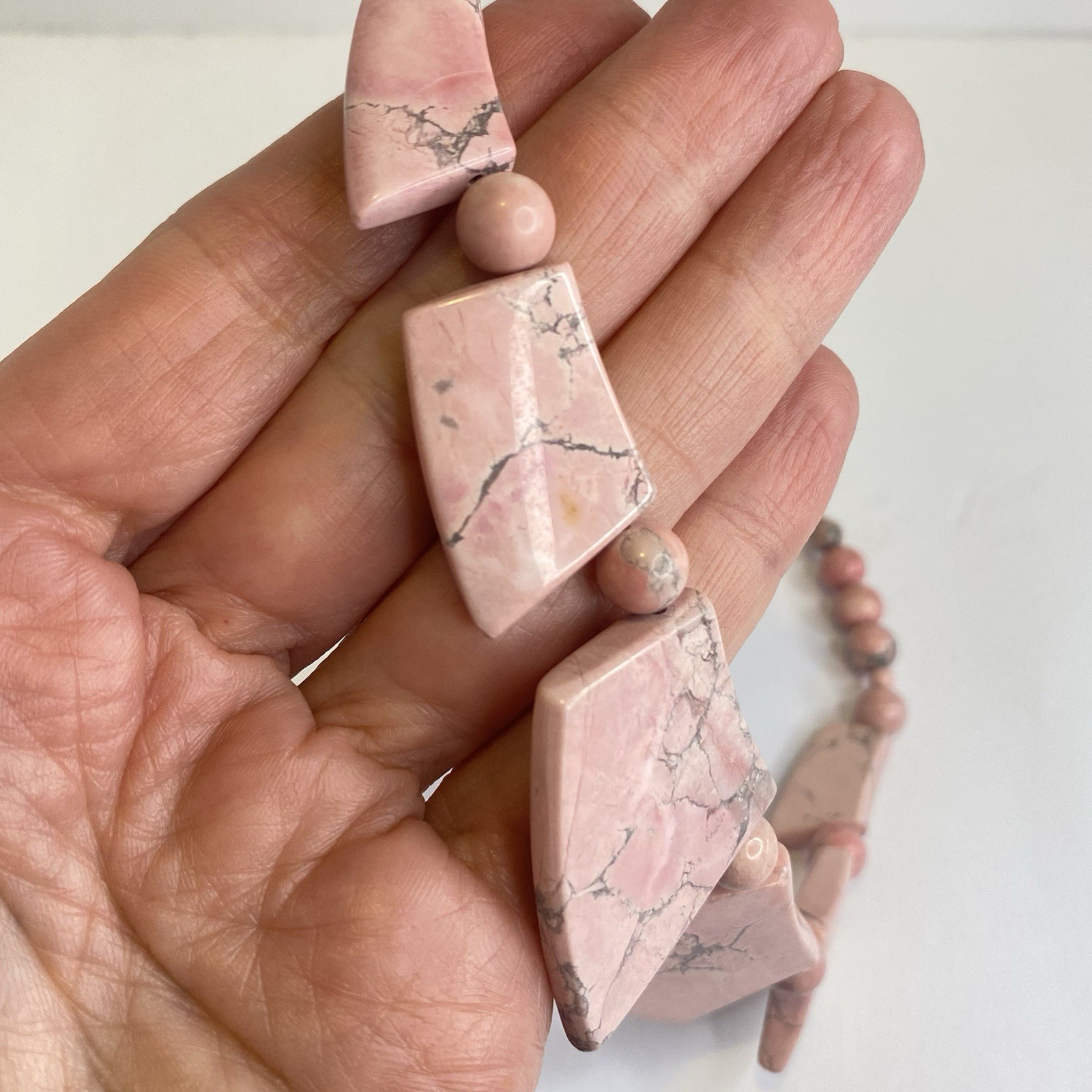 Vintage Pink Stone Necklace Natural Beaded Handmade Statement Artisan Rhodonite?