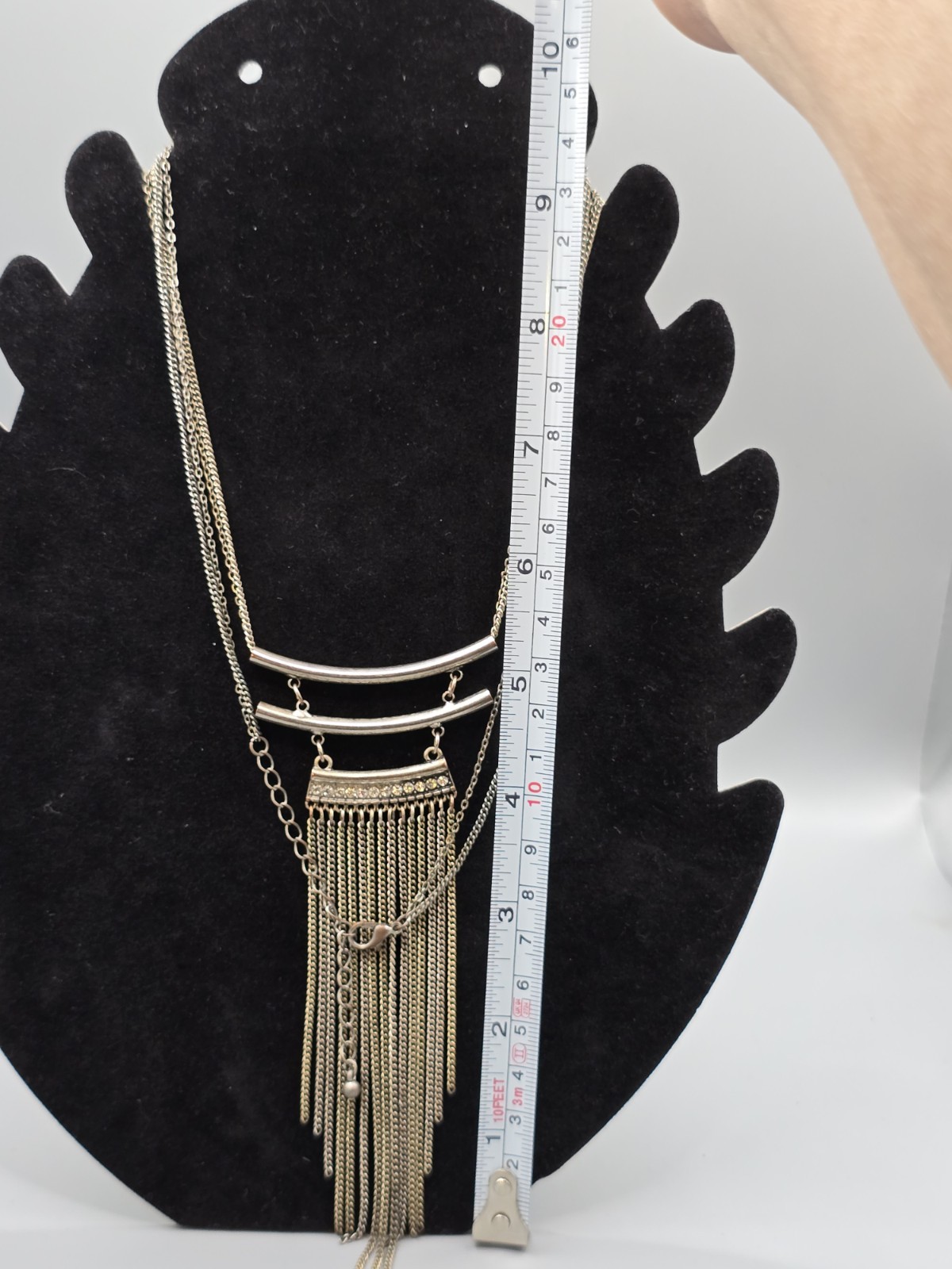 Vintage Boho Gold-Tone Layered Chain Fringe Necklace 20″ Statement Gypsy