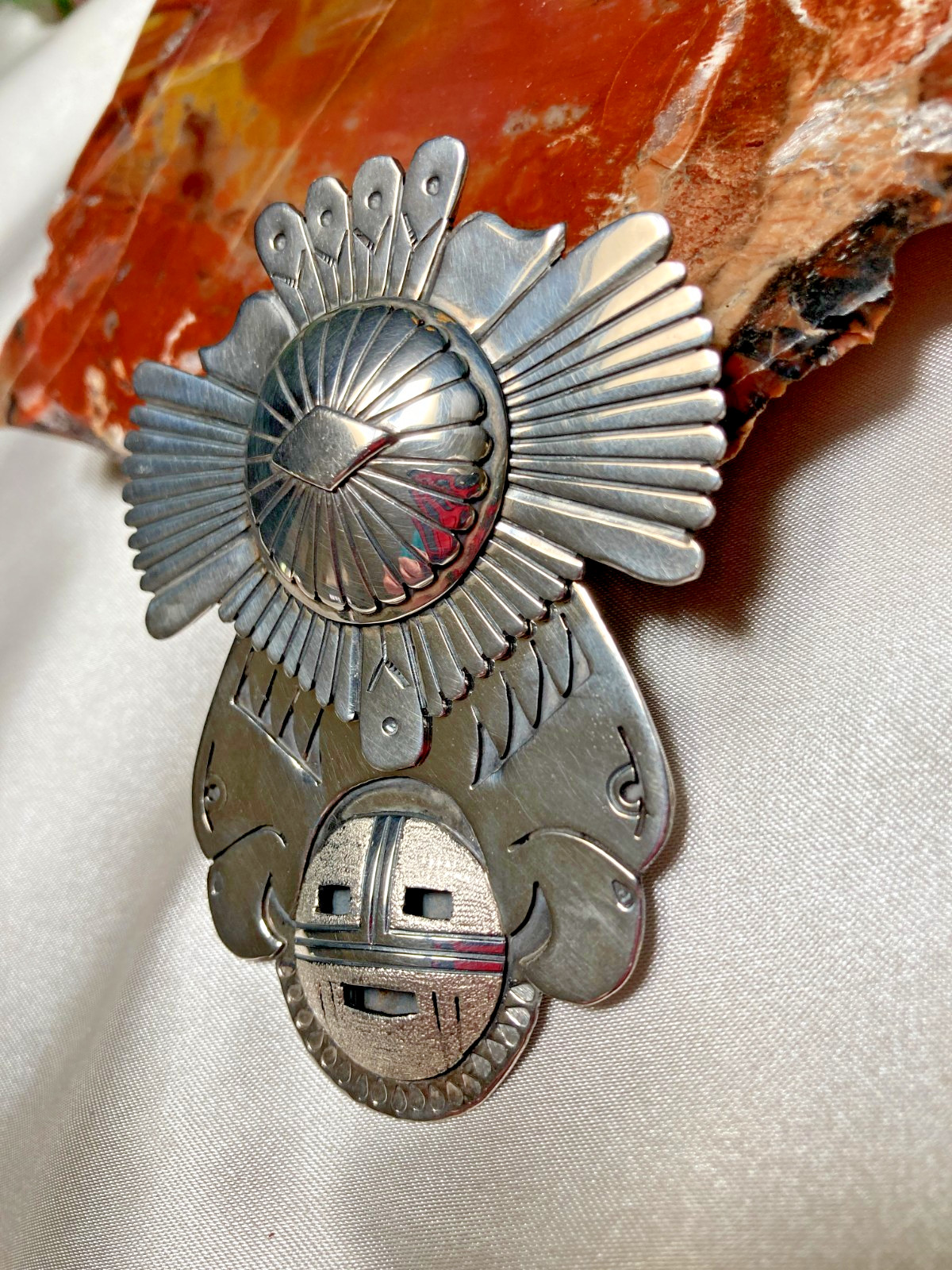 Extremely Rare Eagles Sunface Silver Pendant Renowned Navajo Artist Eddy Chaco