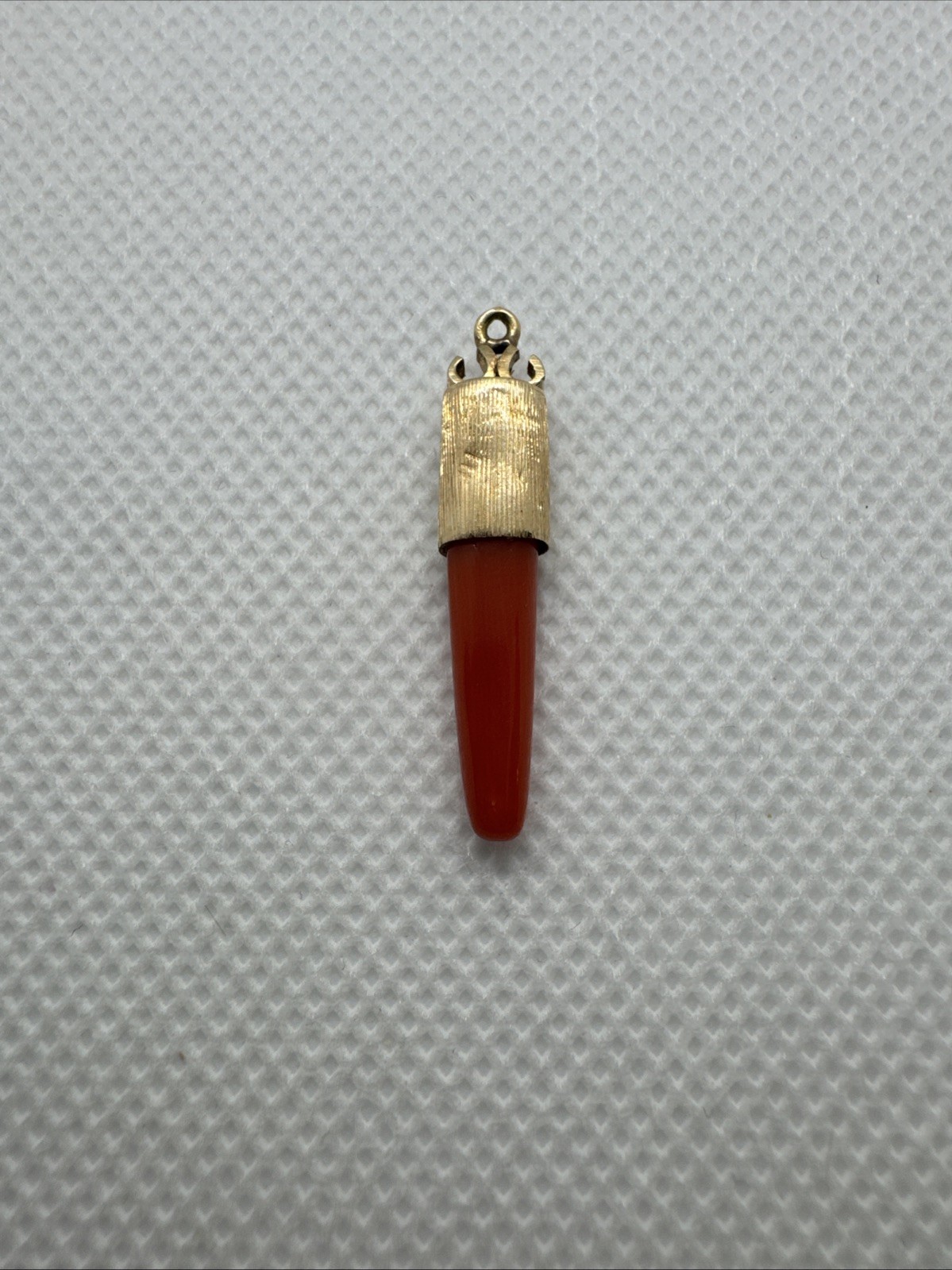 Victorian 14k Yellow Gold Red Coral Horn Charm Pendant 2g Vintage, Antique, Rare