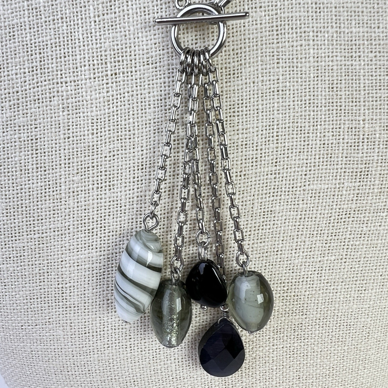 Lia Sophia Y Necklace Myth Dangle Lariat Drop Art Glass Beaded Tassel Fashion