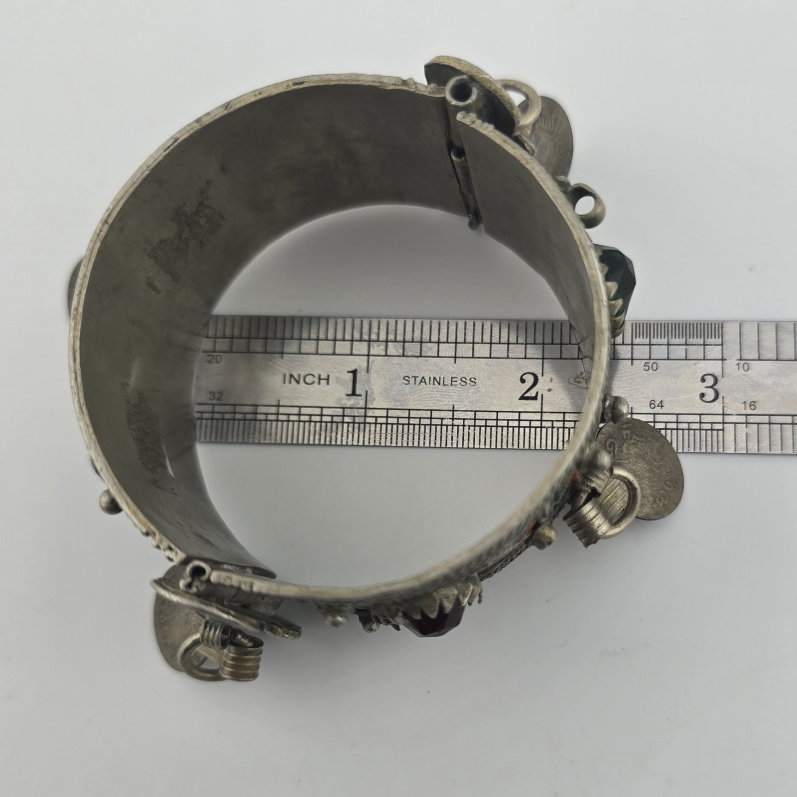 Vintage Berber Moroccan Style Enamel Cuff Bracelet Ethnic Tribal Coin Bangle