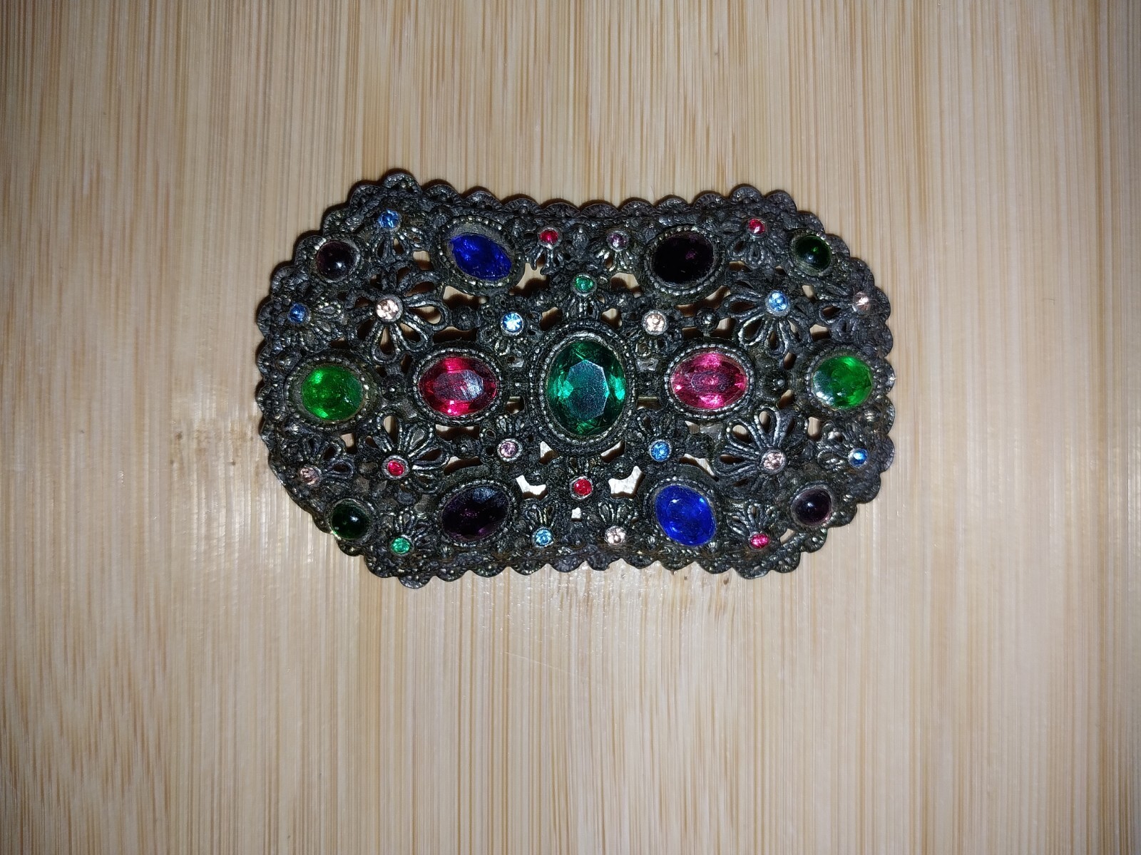NEW ENGLAND GLASS WORKS 1940’s Signed BROOCH Rare Vintage Colored Glass Stones
