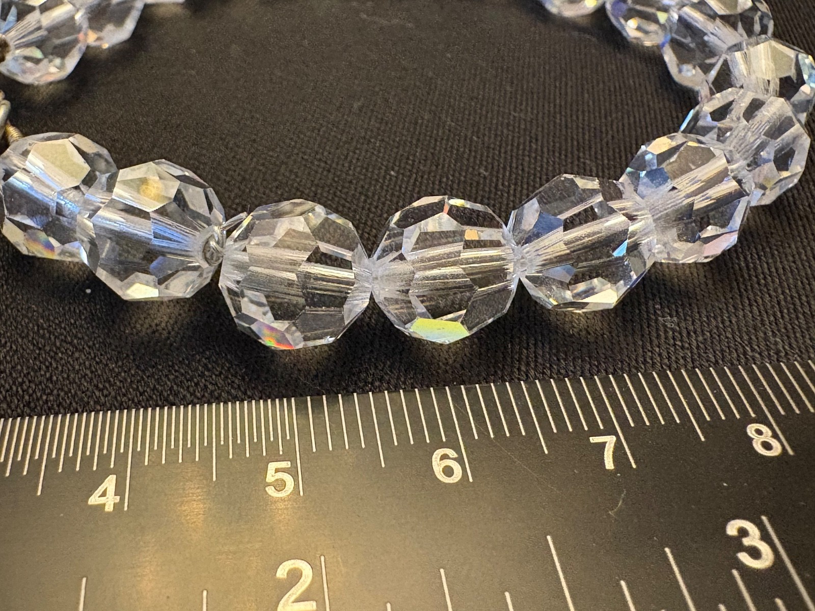 Vintage Crystal Bracelet 1 CM Faceted Beads Sterling Silver Clasp 7.75” Long Old