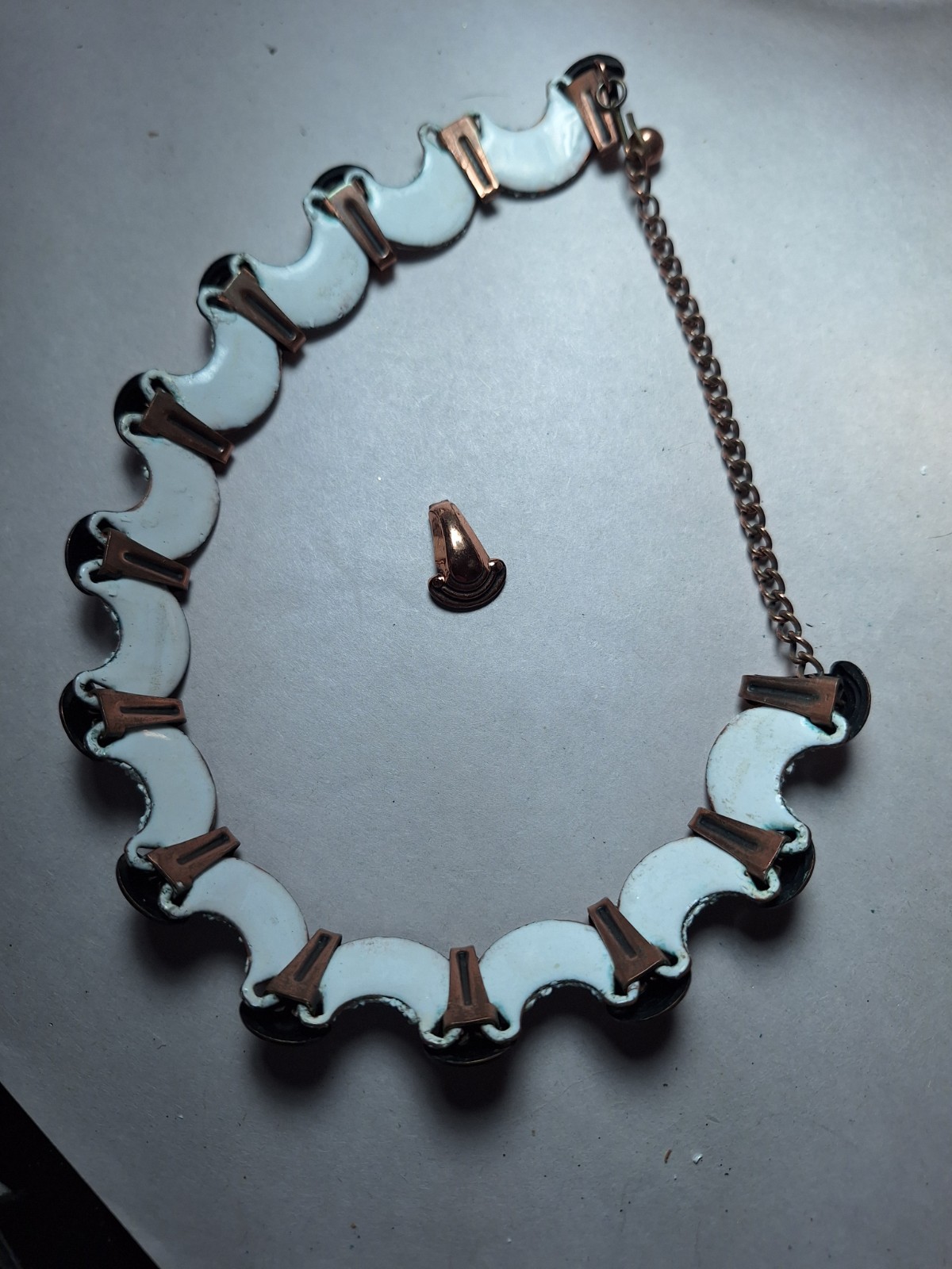 Vintage Copper & White Enamel Necklace Popcorn Texture For Repair SEE AD