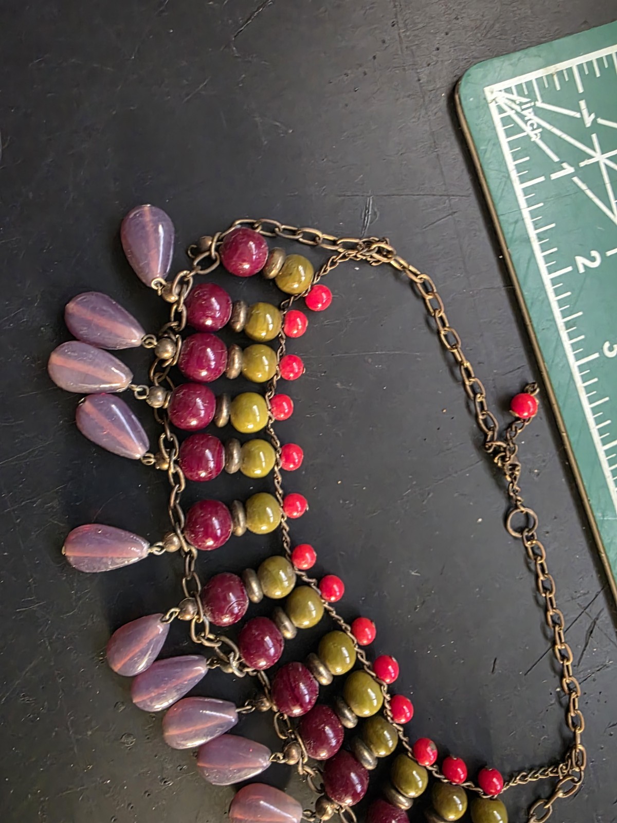 VTG Statement Accent Necklace 19″ Art Glass Beads Multicolor Chunky 70s