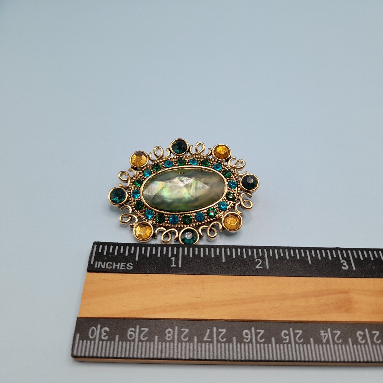 Vintage Monet Brooch, Light Green Teal Blue Accents, 1990s, 2 Inches