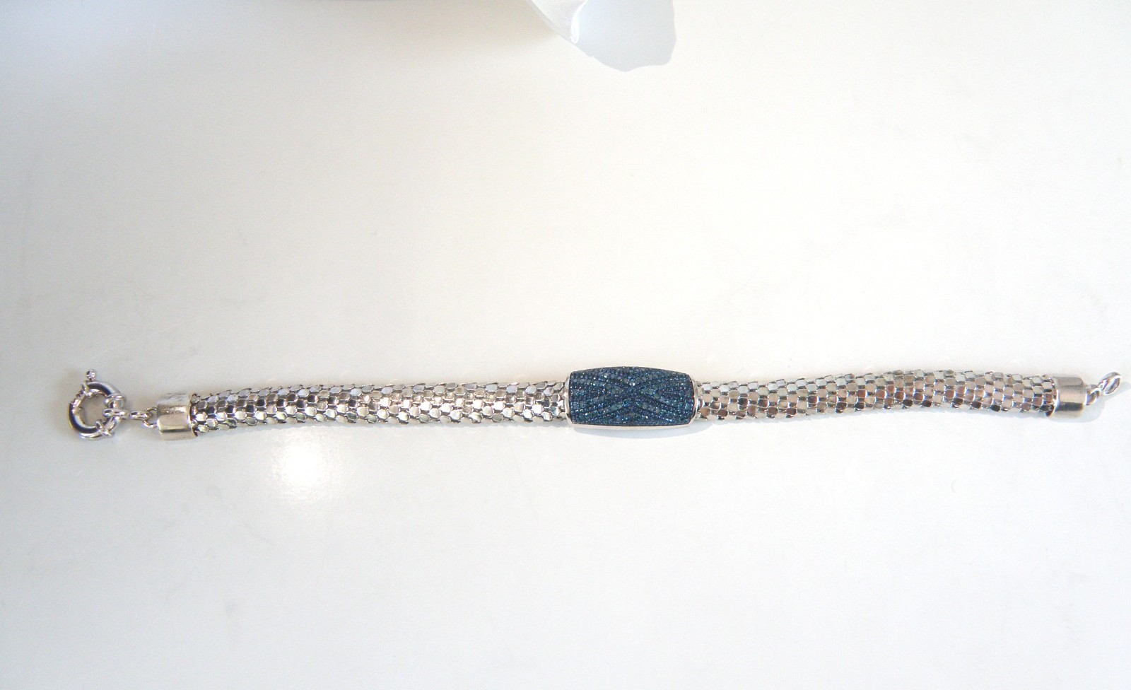 Sterling Silver 925 Natural Irradiated Blue Diamond Mesh Popcorn Bracelet 7″