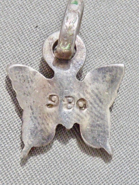Vintage 980 STERLING SILVER YELLOW GREEN BLUE RED ENAMEL BUTTERFLY CHARM