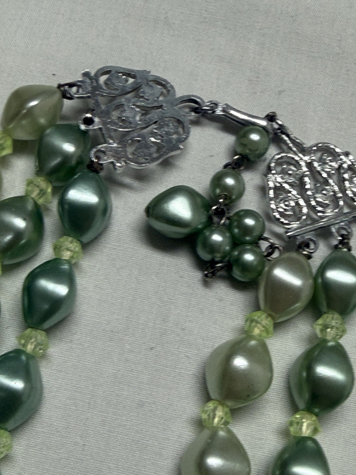 1960’s HONG KONG. 3 Strand Bead Choker Necklace 16″ With extender