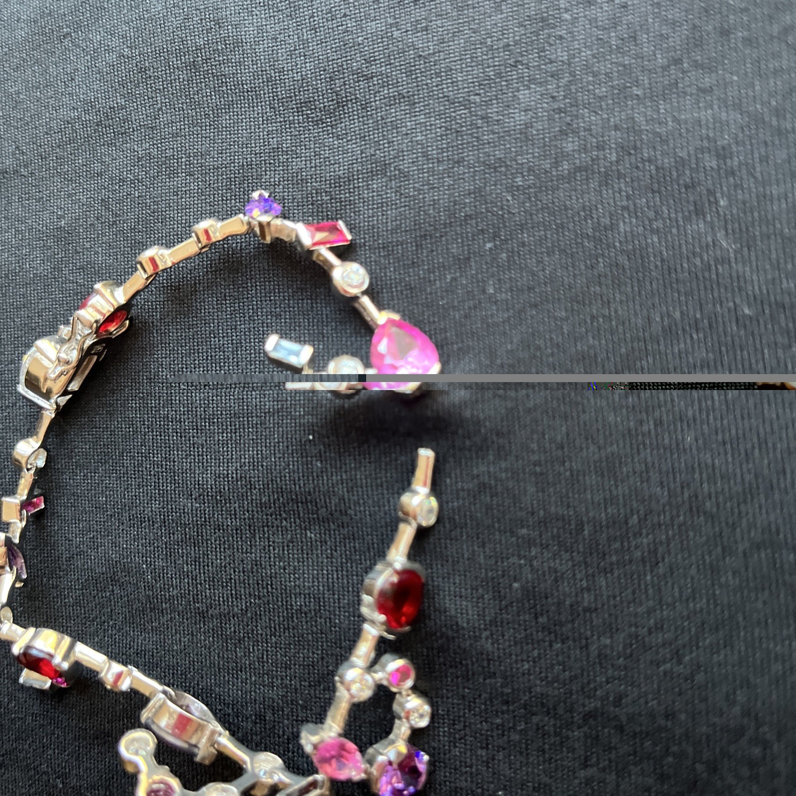 HSN Sterling lab created amethyst ruby garnet Rhinestone bracelet BROKEN