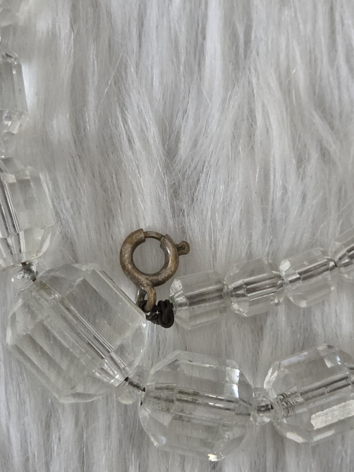 Vintage Clear Faceted Crystal Glass Cube Cut Bead Necklace Art Deco Style 15”