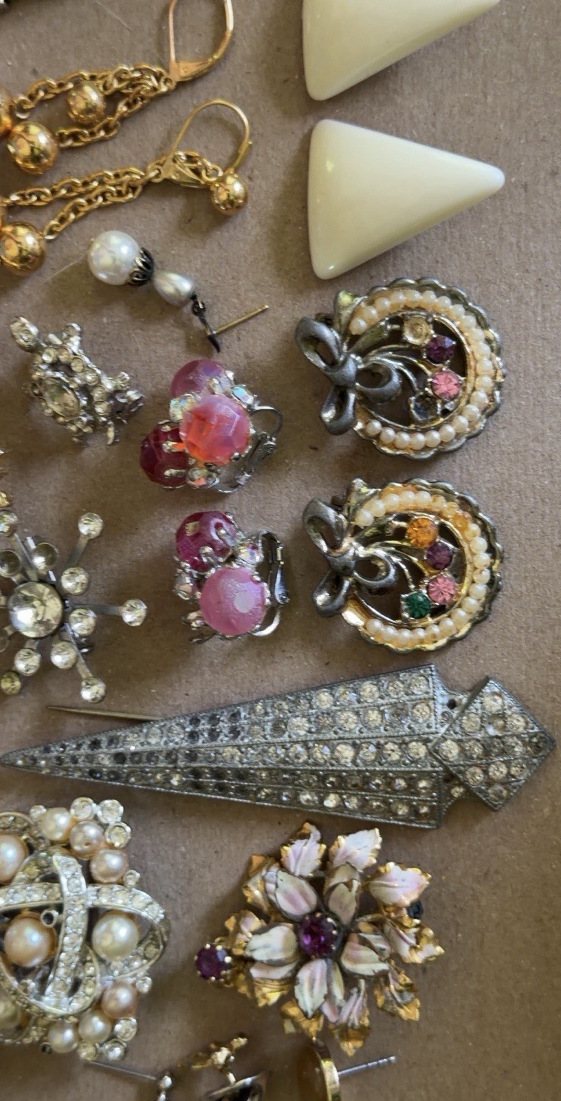 Wear Repair Repurpose Vintage Jewelry Lot ~ Brooch Pin Earring Clip ~ Rhinestone
