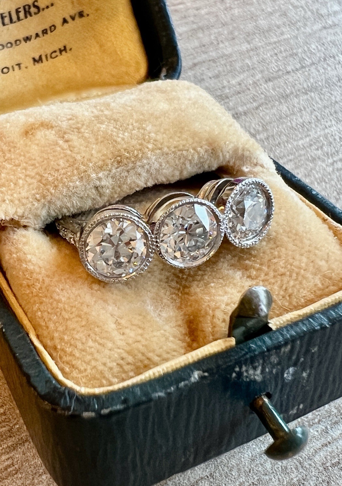 1920’s Antique Deco Old European Cut Diamond Platinum Bezel Milgrain Ring