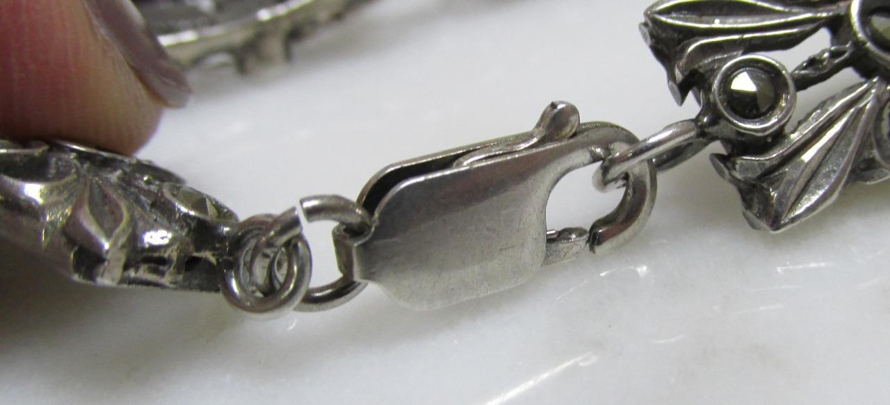 Women’s Vintage Sterling Silver Marcasites Bracelet ~ 7-1/4″ ~ 15.3gr ~ 5-G498