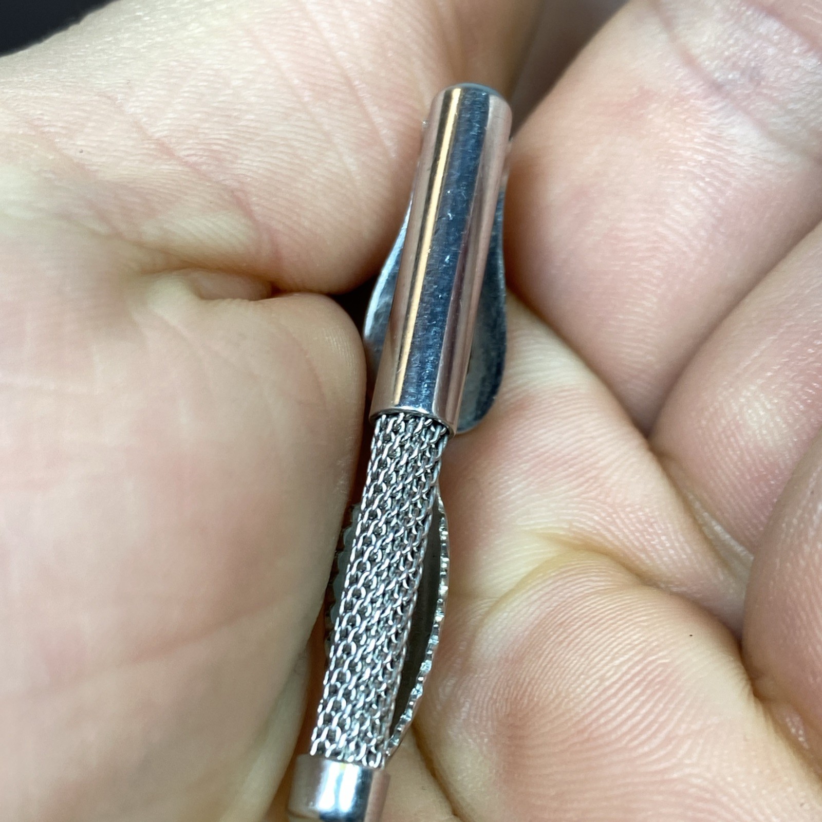 Vtg Round MESH Swank Cuff Links Tie Clip Bar Set (LOOKS LIKE A RETRO MICROPHONE)