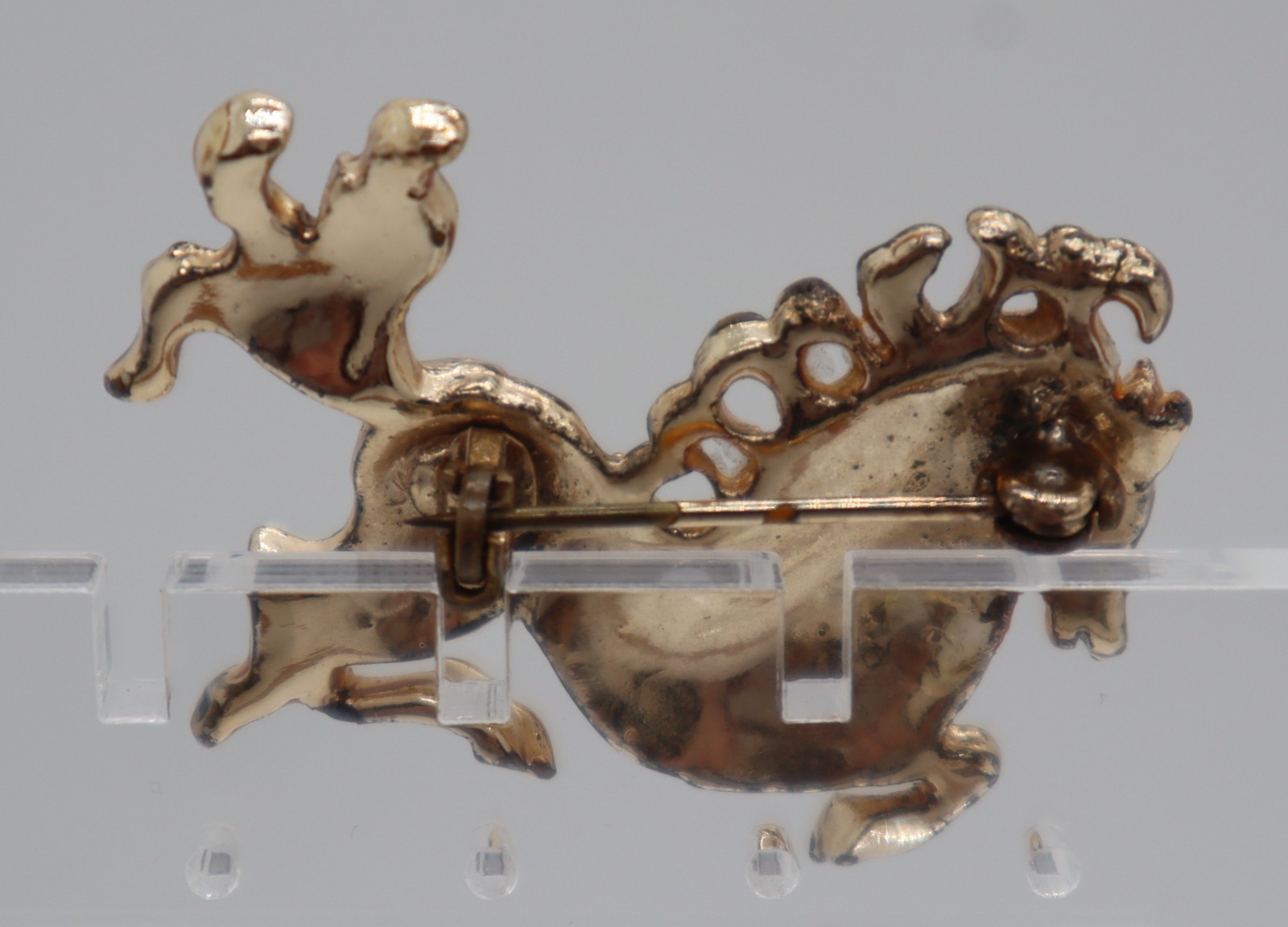 Vintage Figural Carousel HORSE Brooch Pin MCM Blue, Clear, Red Stones Gold tone