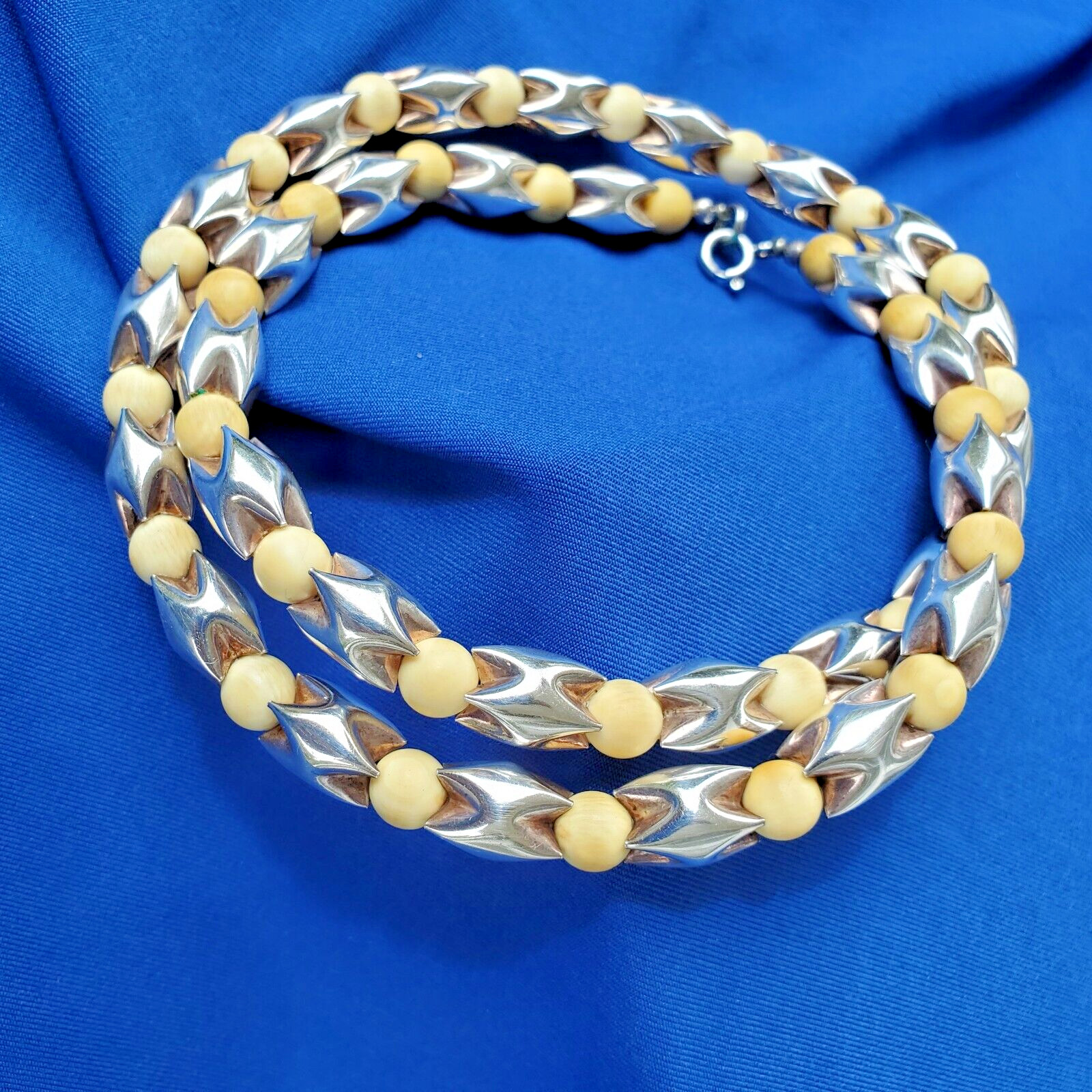 Original STERLING SILVER 925 Deco Necklace 64 Gr Vintage Designer Chain 24″ inch