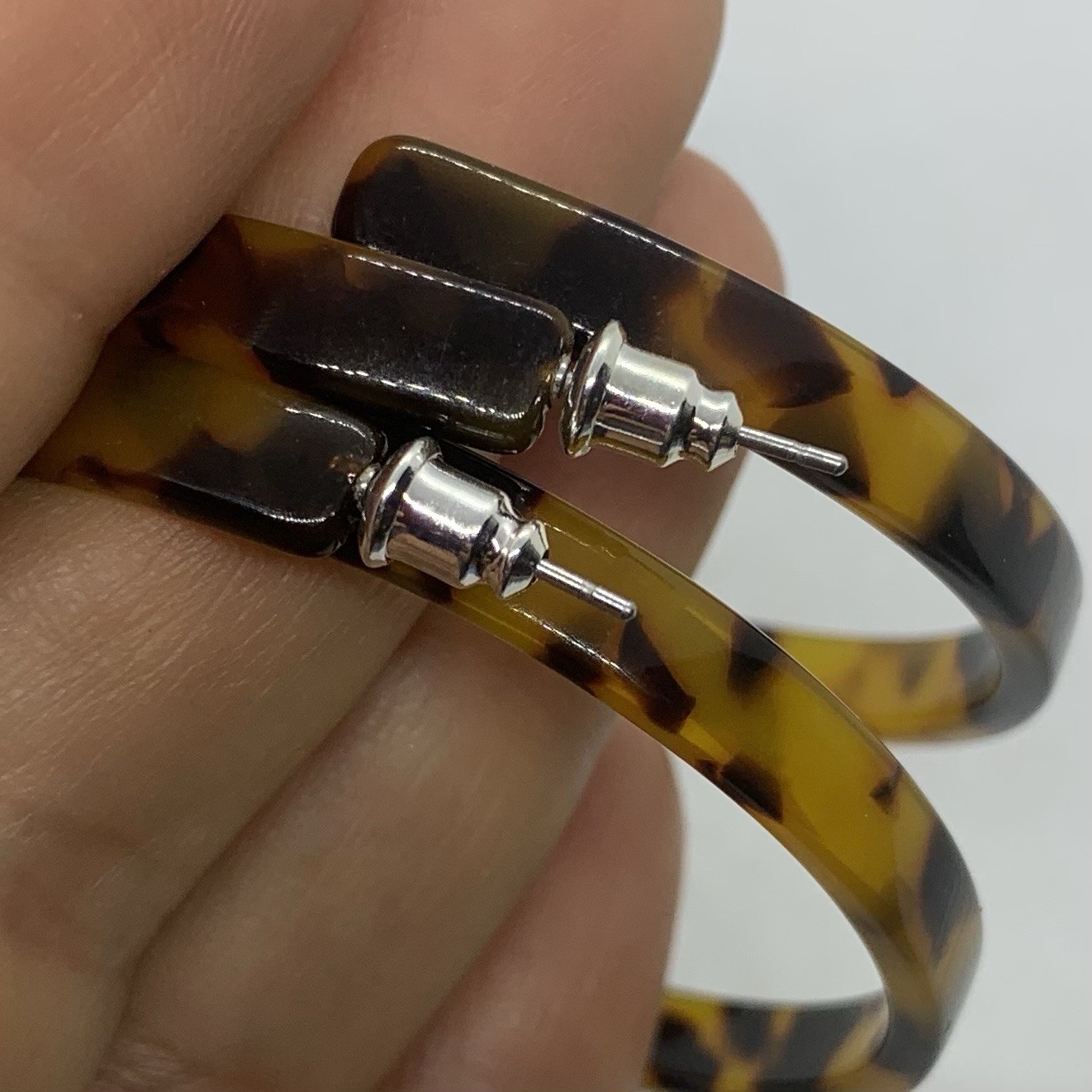 VTG TORTOISE SHELL ACRYLIC STATEMENT ROUND BIG DROP EARRINGS POST
