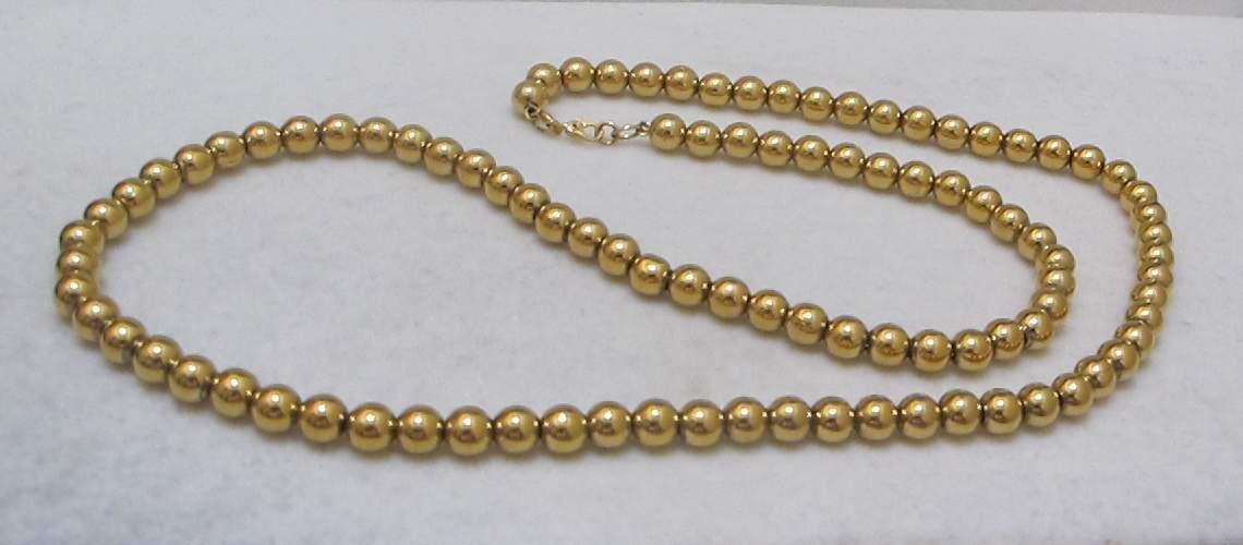 Rare Vintage MONET Shiny Gold Tone 5mm Beads 31-1/2” Strand Sister Clasp EUC
