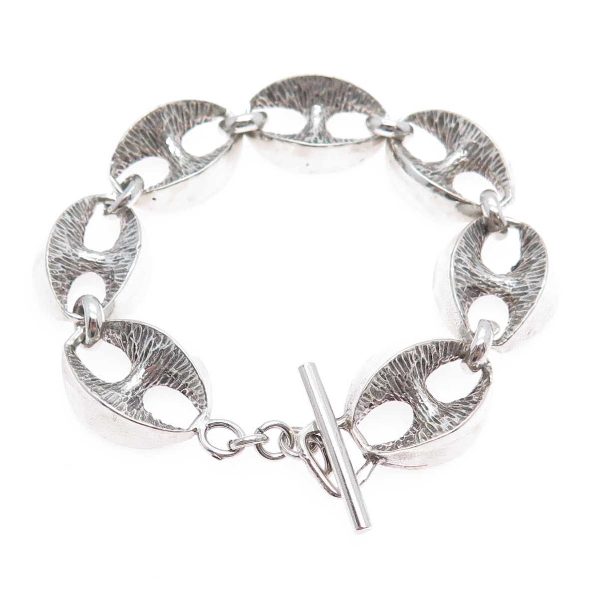 800 Silver Vintage Italy Anchor Mariner Link Oxidized Bracelet 6.75″