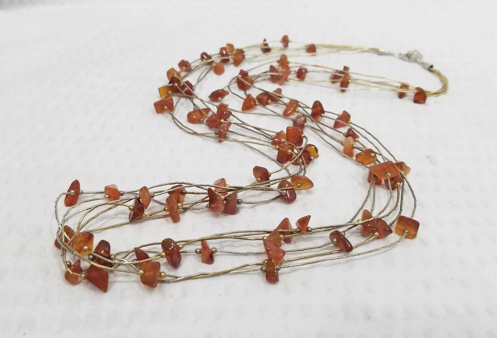 VTG Coldwater Creek Burnished Goldtone & Silvertone Amber Multi Strand Necklace