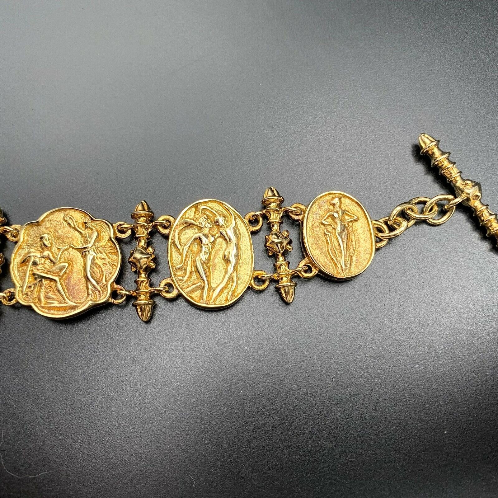 Vintage Greek Roman Storyteller Gold Wash Sterling Silver Link Bracelet 7″