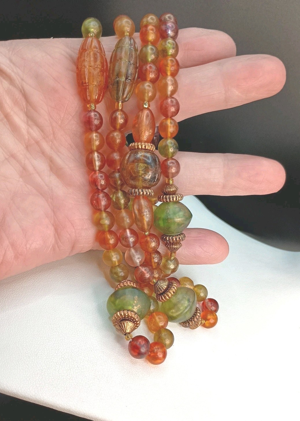 Vintage Multicolor Beaded Necklace Fruit Fall Colors 37″