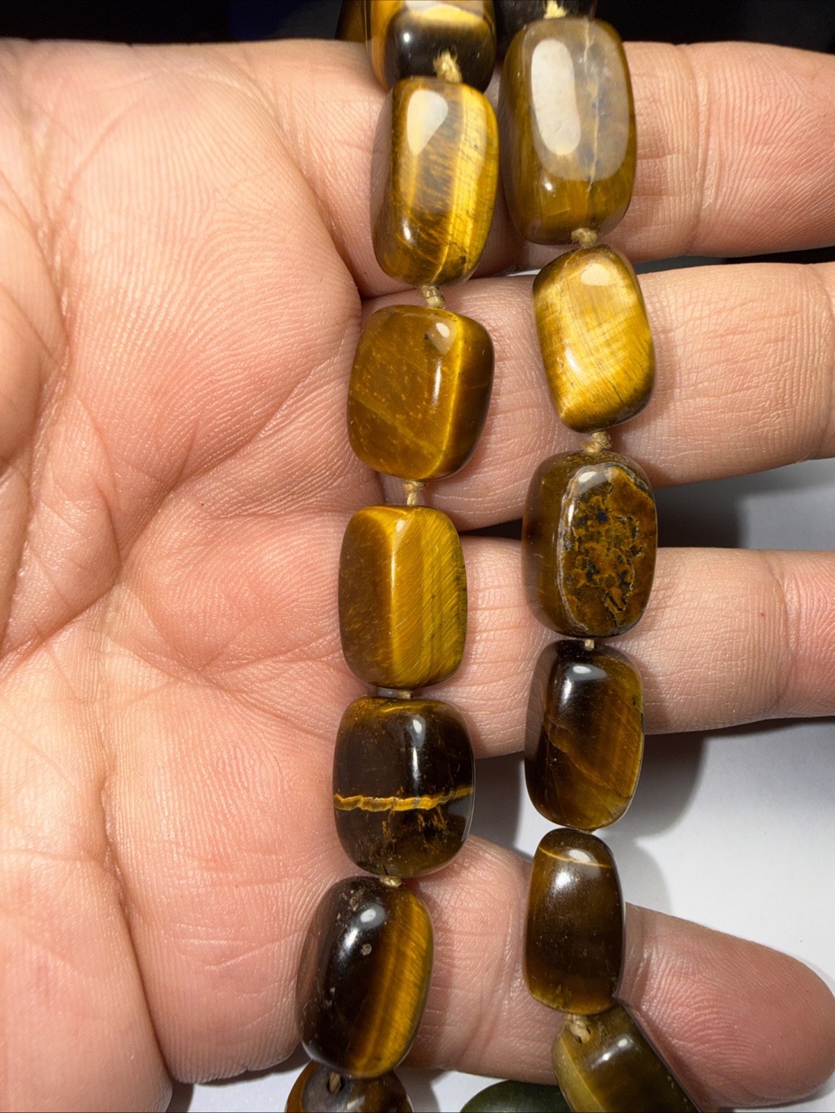 Necklace Big Jade Pendant Big Tigers Eye Beads Faceted Citrine Crystal 17” Old