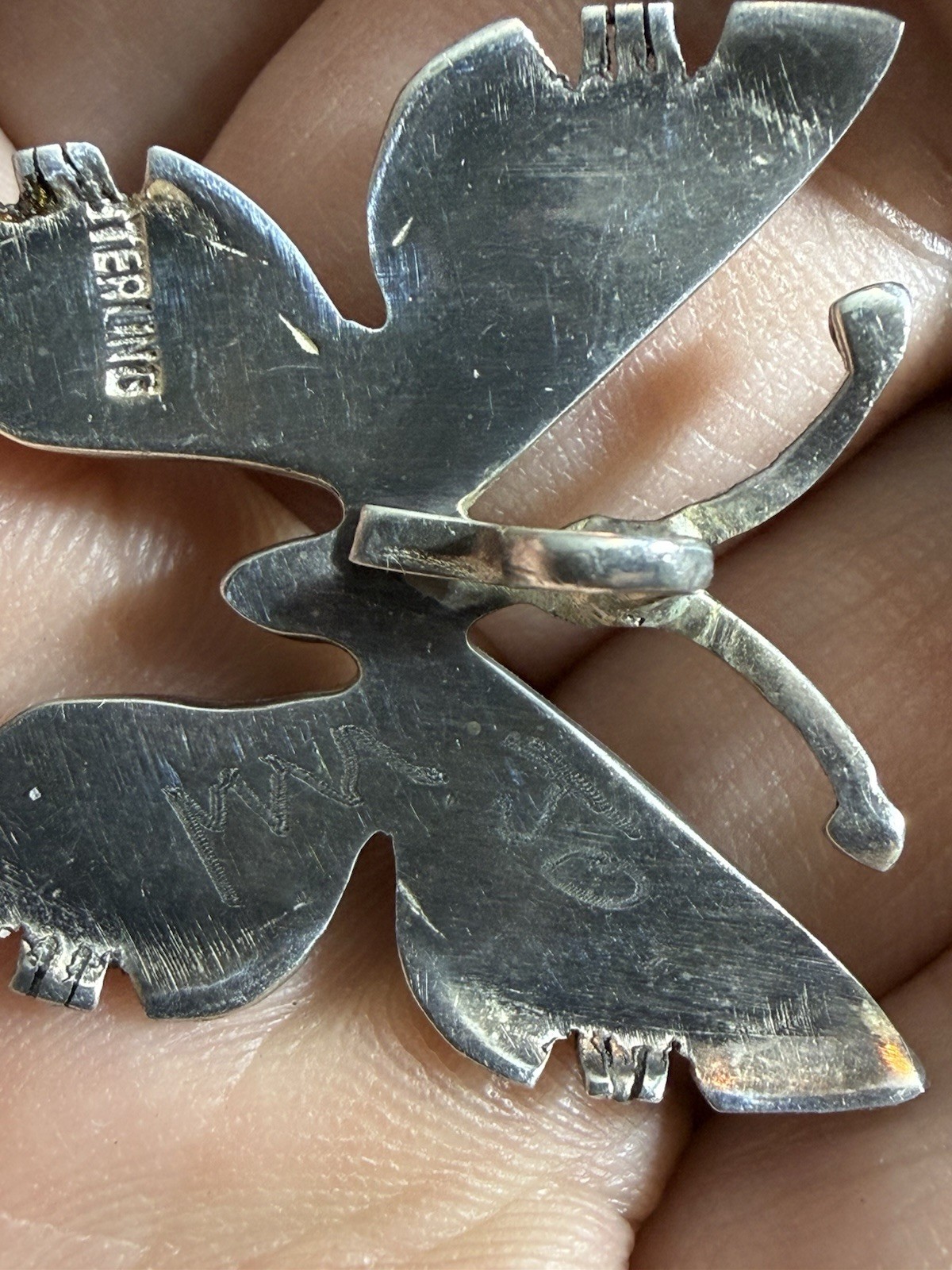 Vintage Native 925 Sterling Silver Butterfly – Pendant – Multistone – Inlay Opal