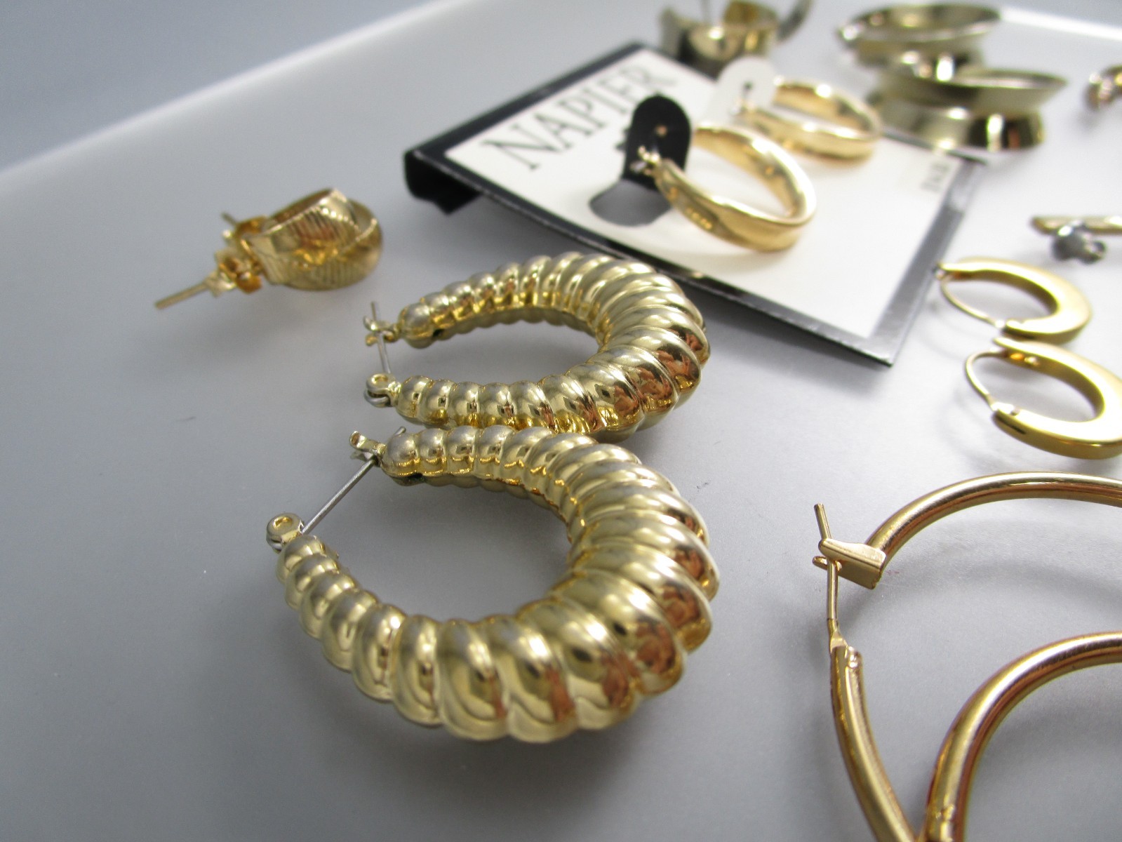 Vtg Mod Retro Gold Tone Multi Hoop Styles LOT 9 Post Pierced Earrings 175P