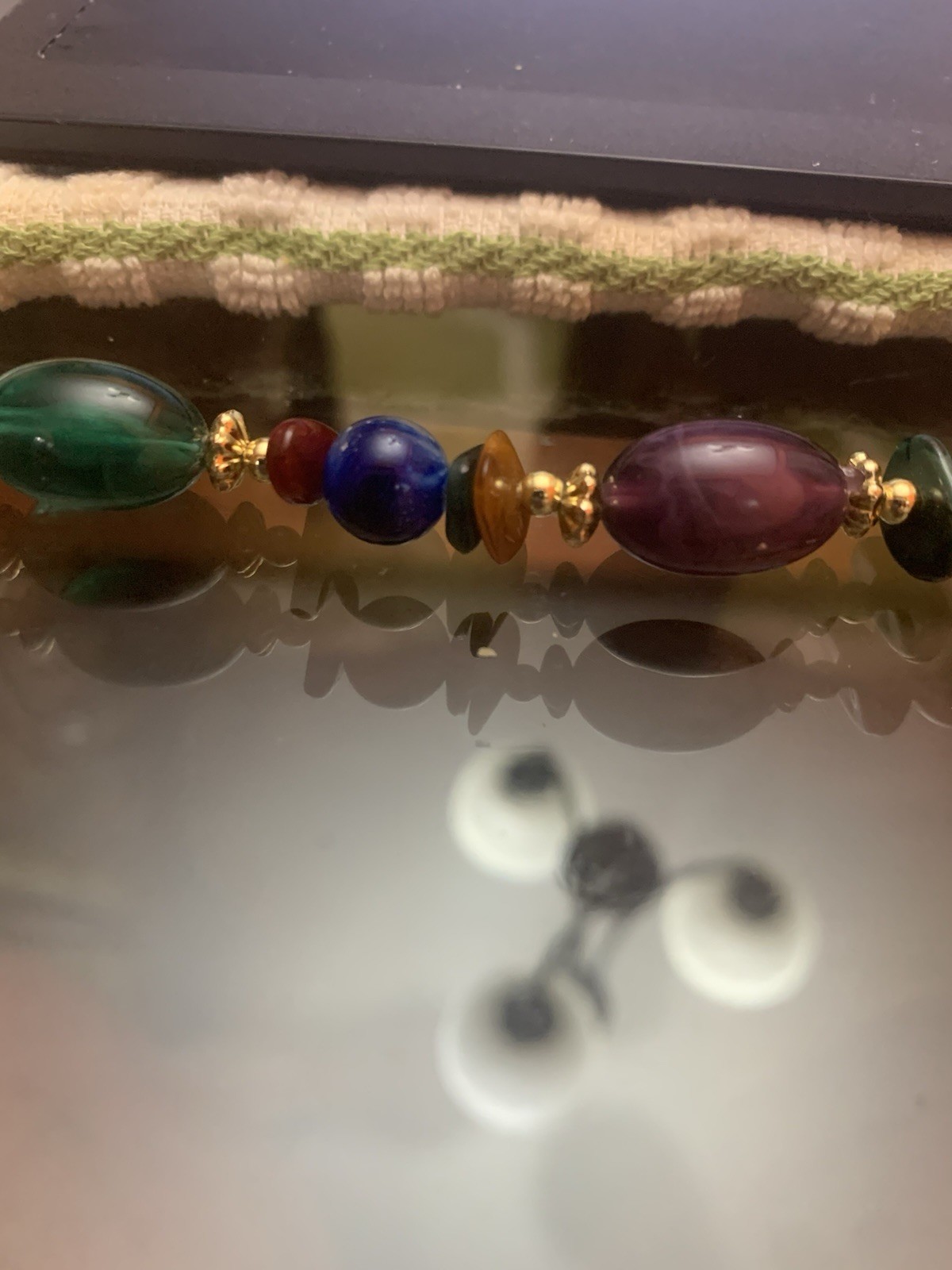 VTG Colorful Faux Stone Beaded Necklace with Gold Spacers Fall Colors