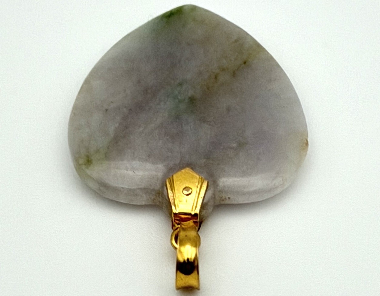 Vintage Jade Heart Pendant 14K Gold Bail Lavender Green Carved Jade Charm