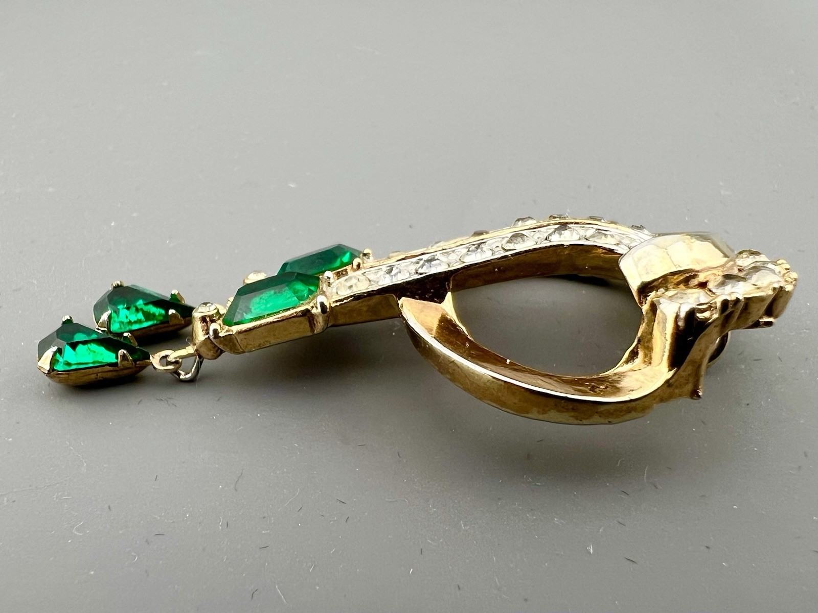 Vintage Brooch Lot Rhinestone Dangle Green Circle Abstract Gold Tone Coro Signed