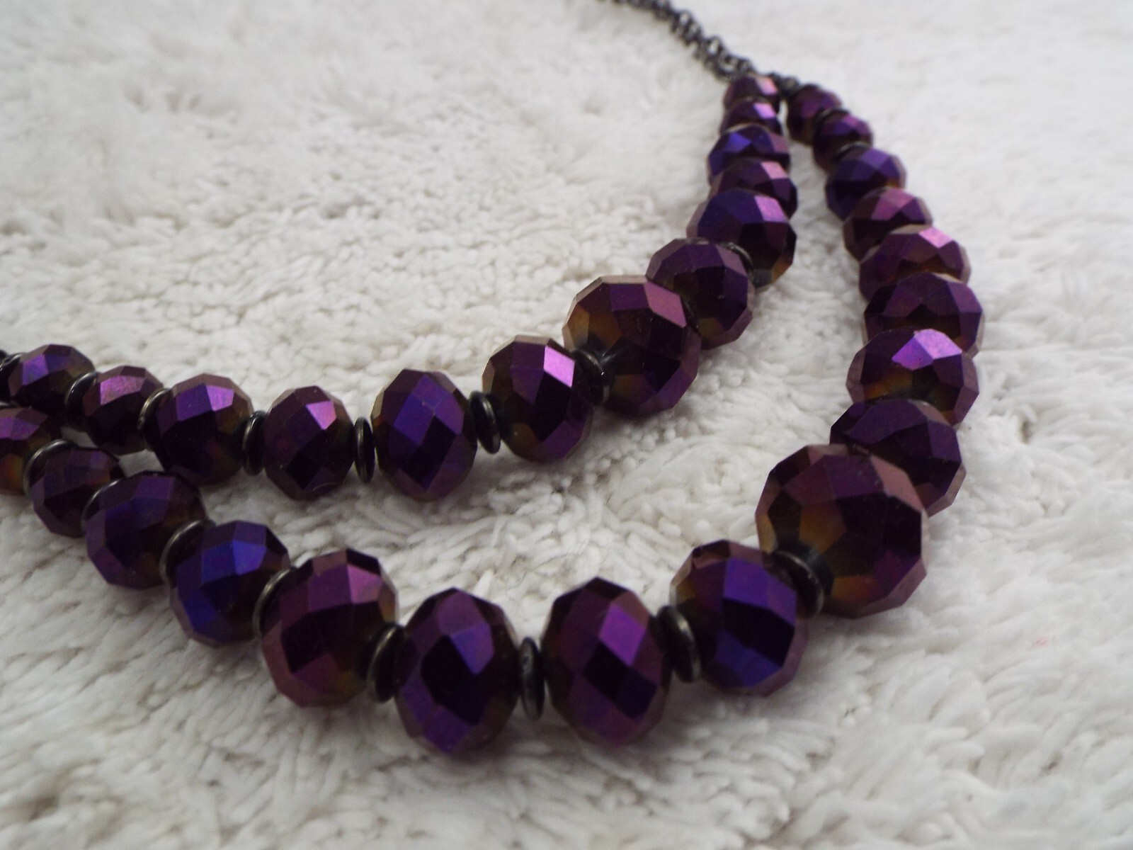 Gunmetal Metallic Purple Glass Bead Necklace (A53)